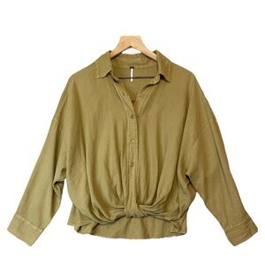 YFB Young Fabulous & Broke‎ Linen Blend Top Size S Loose Fit Cropped Boho Vibes
